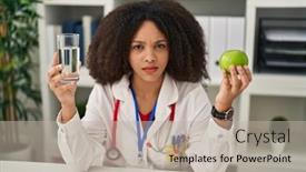  Presentation with dietitian - Slide deck with young-african-american-dietitian-woman background and a mint green colored foreground