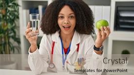  Presentation with dietitian - PPT theme with young-african-american-dietitian-woman background and a mint green colored foreground