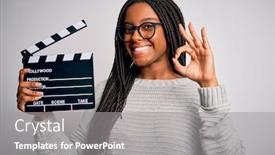  Presentation with clapboard - Presentation design featuring young-african-american-director-girl background and a gray colored foreground