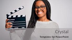  Presentation with director - Slides having young-african-american-director-girl background and a light gray colored foreground