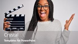  Presentation with director - Cool new theme with young-african-american-director-girl backdrop and a gray colored foreground