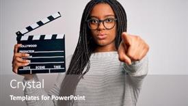  Presentation with director - Presentation theme enhanced with young-african-american-director-girl background and a gray colored foreground