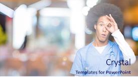  Presentation with eye african american models - Colorful presentation theme enhanced with young african american doctor man backdrop and a  colored foreground