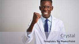  Presentation with african american sex - Beautiful slide deck featuring young african american doctor man wearing coat standing over isolated white background angry and mad raising fist frustrated and furious while shouting with anger rage and aggressive concept backdrop and a lemonade colored foreground