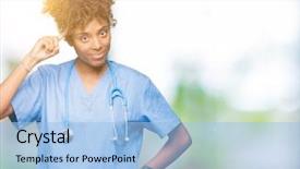  Presentation with doctor african - Audience pleasing PPT layouts consisting of young african american doctor woman isolated background smiling pointing head one finger great idea thought good memory backdrop and a light blue colored foreground