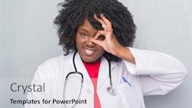  Presentation with eye doctor - Beautiful PPT layouts featuring young african american doctor woman over grey grunge wall doing ok gesture with hand smiling eye looking through fingers with happy face backdrop and a sky blue colored foreground
