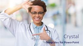  Presentation with doctor african - PPT theme consisting of young-african-american-doctor-woman background and a sky blue colored foreground