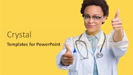 Presentation with medical smiling doctor - Beautiful presentation featuring young african american doctor woman wearing medical coat over isolated background approving doing positive gesture with hand thumbs up smiling and happy for success looking at the camera winner backdrop and a yellow colored foreground