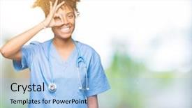  Presentation with eye african american models - PPT layouts featuring young african american doctor woman background and a  colored foreground