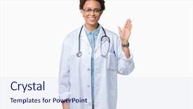  Presentation with religious african american - Slide set having young african american doctor woman background and a sky blue colored foreground