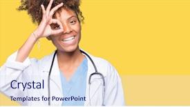  Presentation with eye african american models - Presentation theme having young african american doctor woman background and a  colored foreground