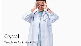  Presentation with eye african american models - Presentation enhanced with young african american doctor woman background and a  colored foreground