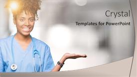  Presentation with doctor african - Beautiful slide set featuring hospital promotion - young african american doctor woman backdrop and a light gray colored foreground