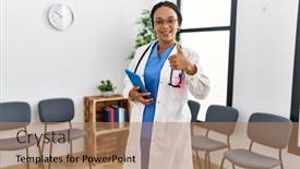  Presentation with doctor african - PPT theme enhanced with young-african-american-doctor-woman background and a coral colored foreground