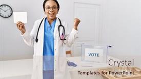  Presentation with voting - Presentation theme enhanced with young-african-american-doctor-woman background and a soft green colored foreground