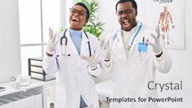  Presentation with african american doctors - Slide set enhanced with young-african-american-doctors-working background and a  colored foreground