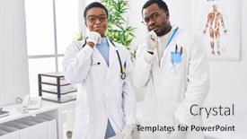  Presentation with african american doctors - Presentation design with young-african-american-doctors-working background and a  colored foreground