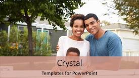  Presentation with african american church family - Cool new PPT theme with young african american family outside backdrop and a coral colored foreground