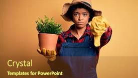  Presentation with curly hair - Presentation design with young-african-american-farmer-woman background and a tawny brown colored foreground