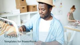  Presentation with shoulder - Slide set featuring young-african-american-fashion-designer background and a sky blue colored foreground