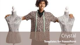  Presentation with doll - PPT layouts consisting of young-african-american-fashion-designer background and a gray colored foreground