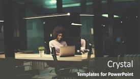  Presentation with coworking - Presentation theme consisting of young african american female entrepreneur freelancer working using a laptop in coworking space background and a dark gray colored foreground