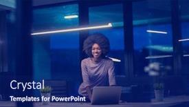  Presentation with coworking - Presentation theme consisting of young african american female entrepreneur freelancer working using a laptop in coworking space background and a navy blue colored foreground