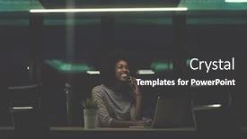  Presentation with coworking - Amazing presentation theme having young african american female entrepreneur freelancer working using a laptop in coworking space backdrop and a dark gray colored foreground