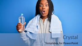  Presentation with plastic bottle - Slide set consisting of young-african-american-fitness-woman background and a light blue colored foreground