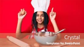  Presentation with apron - Cool new PPT theme with young-african-american-girl-child backdrop and a coral colored foreground
