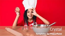  Presentation with child eye - Colorful PPT layouts enhanced with young-african-american-girl-child backdrop and a coral colored foreground