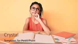  Presentation with exam - Presentation design featuring young-african-american-girl-child background and a coral colored foreground
