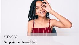  Presentation with child eye - Cool new PPT theme with young-african-american-girl-child backdrop and a sky blue colored foreground