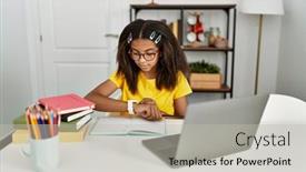  Presentation with american - PPT theme with young-african-american-girl-doing background and a light gray colored foreground