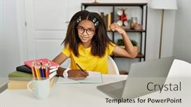  Presentation with girl power - PPT theme having young-african-american-girl-doing background and a  colored foreground