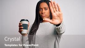  Presentation with coffe - Theme featuring young-african-american-girl-drinking background and a gray colored foreground