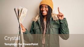  Presentation with city map - PPT theme with young-african-american-girl-going background and a coral colored foreground