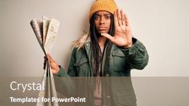  Presentation with city map - Amazing PPT theme having young-african-american-girl-going backdrop and a coral colored foreground