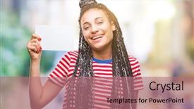  Presentation with african american girl power business - Presentation design with young african american girl holding background and a  colored foreground