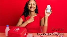  Presentation with first aid kit - Colorful PPT layouts enhanced with young-african-american-girl-holding backdrop and a crimson colored foreground