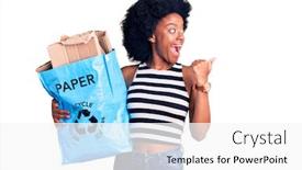  Presentation with recycling paper - Colorful PPT theme enhanced with young-african-american-girl-holding backdrop and a white colored foreground