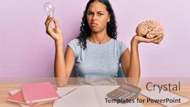  Presentation with bulb brain - Colorful slide deck enhanced with young-african-american-girl-holding backdrop and a coral colored foreground