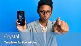  Presentation with african american girl power business - Presentation theme consisting of young-african-american-girl-holding background and a teal colored foreground