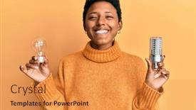  Presentation with inspiration - Cool new PPT theme with young-african-american-girl-holding backdrop and a gold colored foreground