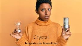  Presentation with inspiration - PPT theme enhanced with young-african-american-girl-holding background and a gold colored foreground