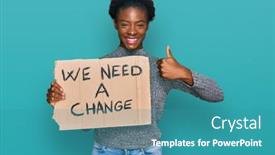  Presentation with change - Amazing PPT theme having young-african-american-girl-holding backdrop and a teal colored foreground