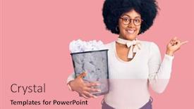  Presentation with bin - Colorful PPT layouts enhanced with young-african-american-girl-holding backdrop and a coral colored foreground