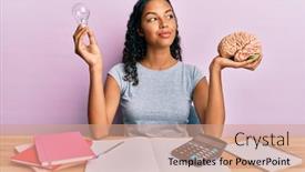  Presentation with bulb brain - PPT layouts enhanced with young-african-american-girl-holding background and a coral colored foreground