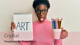  Presentation with colored pencils - Slides with young-african-american-girl-holding background and a coral colored foreground