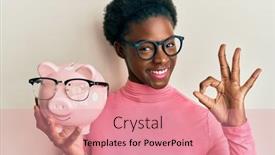  Presentation with piggy bank - Slide set with young-african-american-girl-holding background and a coral colored foreground
